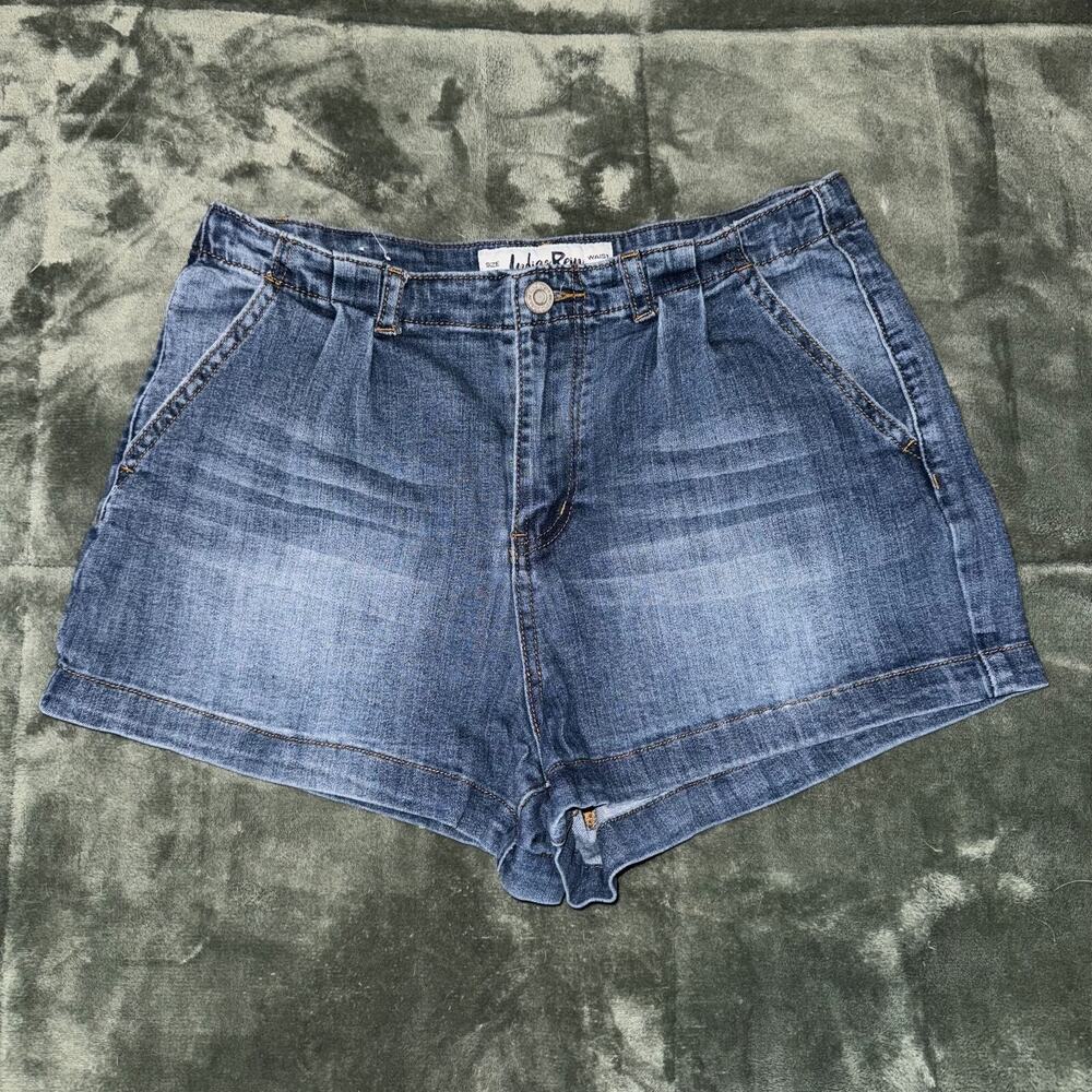Indigo Rein Denim Shorts Women's 11 Blue‎ Cotton 5-Pockets Pleated High Waist